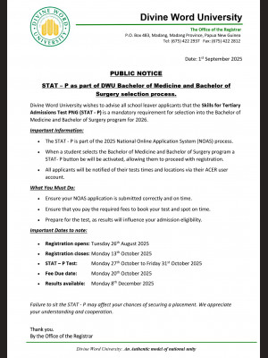 STAT - P as part of DWU Bachelor of Medicine and Bachelor of Surgery Selection Process