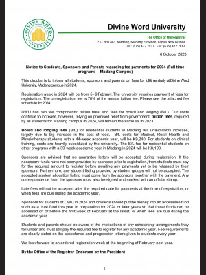Notice to all Students, Sponsors and Parents Regarding Fee Payments for 2024