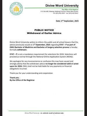 PUBLIC NOTICE - Withdrawal of Earlier Advice on STAT - P