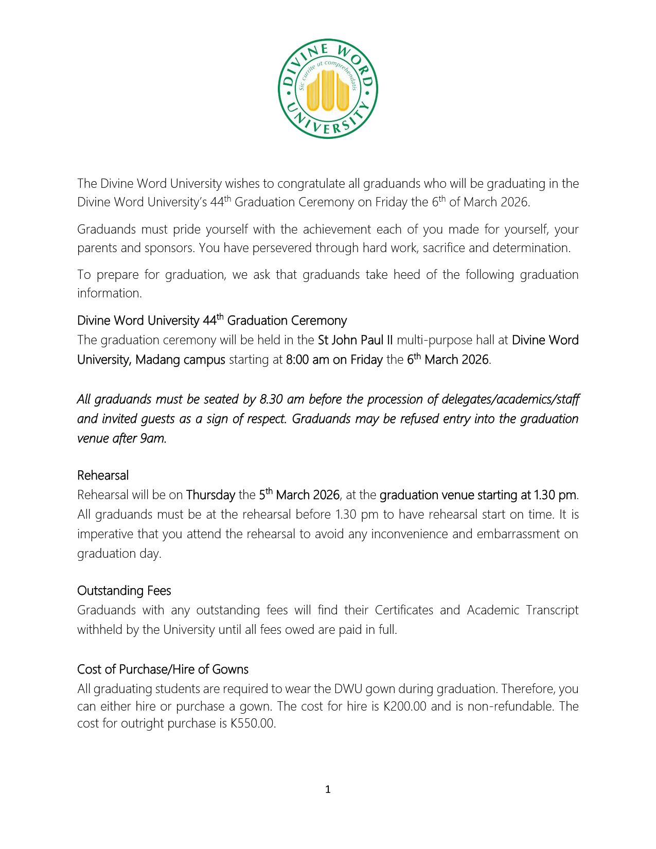 2026 Madang Campus Graduation Notice 1