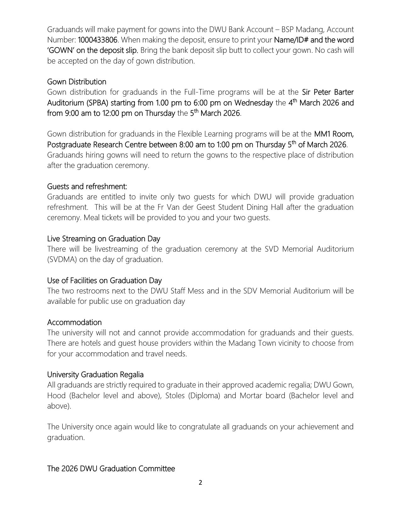 2026 Madang Campus Graduation Notice 2