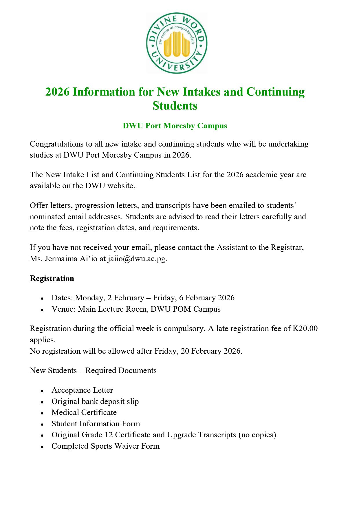 DWU Port Moresby Campus: